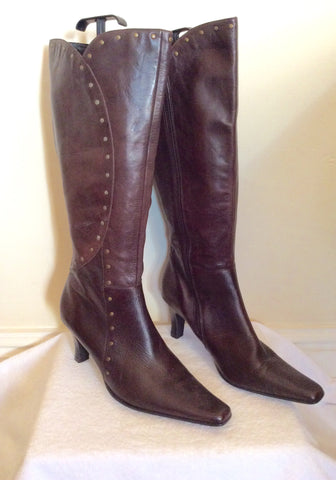 New Clarks Dark Brown Studded Leather Boots Size 8/42 - Whispers Dress Agency - Sold - 1