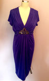 Brand New Julien Macdonald Purple Jewel Trim Jersey Dress Size 14 - Whispers Dress Agency - Womens Dresses - 1