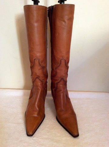 Bertie Tan Leather Slim Leg Boots Size 3.5/36 - Whispers Dress Agency - Womens Boots - 2