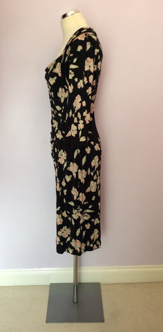 Ghost Black & Pink Floral Print Silk Dress Size 12 - Whispers Dress Agency - Womens Dresses - 3
