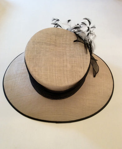 Natural Straw & Black Wide Brim Feather Trim Formal Hat - Whispers Dress Agency - Womens Formal Hats & Fascinators - 4