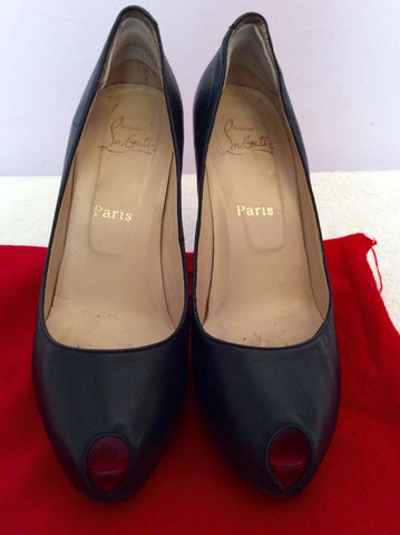 Christian Louboutin Black Leather Peeptoe Heels Size 7/40 - Whispers Dress Agency - Sold - 4