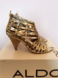 Aldo 'Surran' Gold Strappy Leather Peeptoe Heels Size 7/40 - Whispers Dress Agency - Sold - 3