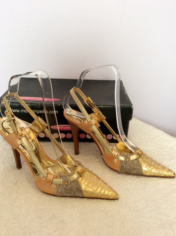 Brand New Moda In Pelle Gold Gated Slingback With Studs Size 3.5/36 - Whispers Dress Agency - Womens Heels - 2