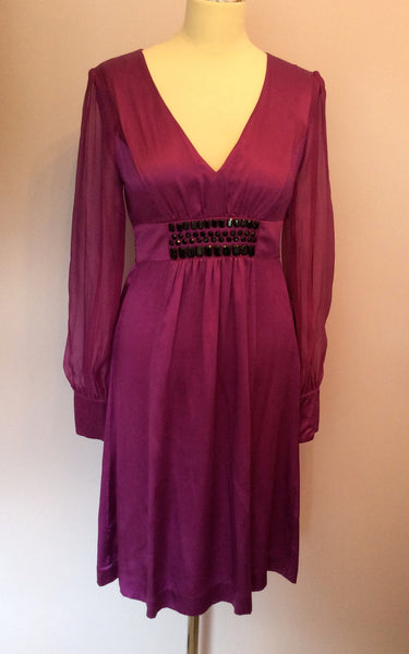 Monsoon Deep Pink Beaded Trim Silk Dress Size 10 - Whispers Dress Agency - Sold - 1