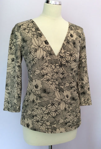 Laura Ashley Beige & Black Floral Print Fine Knit Top Size 12 - Whispers Dress Agency - Sold - 1
