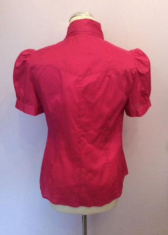 FRENCH CONNECTION DARK PINK PUSSY BOW SHORT SLEEVE SHIRT SIZE 12 - Whispers Dress Agency - Sold - 3