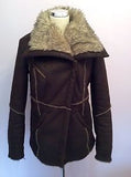 John Rocha Dark Brown Faux Leather Zip Up Flying Jacket Size 12 - Whispers Dress Agency - Womens Coats & Jackets - 2