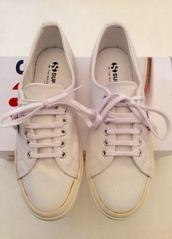 New In Box Supergra For The White Company White Leather Plimols Size 6/39.5 - Whispers Dress Agency - Womens Trainers & Plimsolls - 1