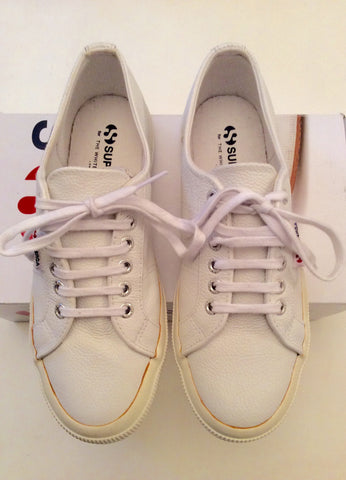 New In Box Supergra For The White Company White Leather Plimols Size 6/39.5 - Whispers Dress Agency - Womens Trainers & Plimsolls - 1