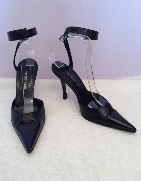 Sergio Rossi Black Leather Wrap Around Leg Heels Size 5/38 - Whispers Dress Agency - Womens Heels - 1
