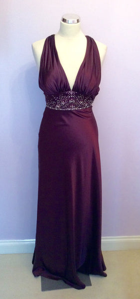 Dynasty Deep Plum Satin Long Evening Dress Size 8 - Whispers Dress Agency - Womens Eveningwear - 1