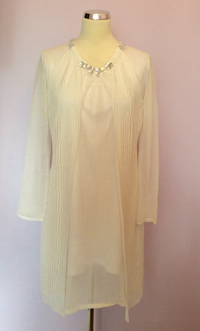 Brand New Betty Barclay White Fine Knit Jewel Trim Dress Size 14 - Whispers Dress Agency - Womens Dresses - 1