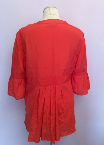 Karen Millen Coral Orange Silk & Cotton Smock Top Size 14 - Whispers Dress Agency - Womens Tops - 2