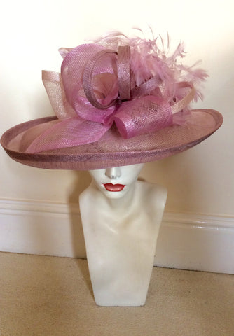 Formal Pale & Dusky Pink Bow & Feather Trim Hat - Whispers Dress Agency - Sold - 1