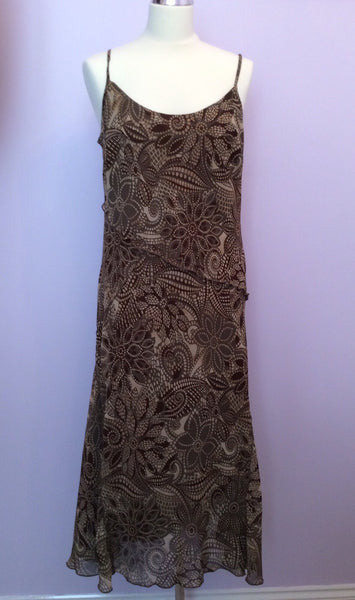 Per Una Brown, Green & Beige Print Strappy Dress Size 16 L - Whispers Dress Agency - Sold - 1