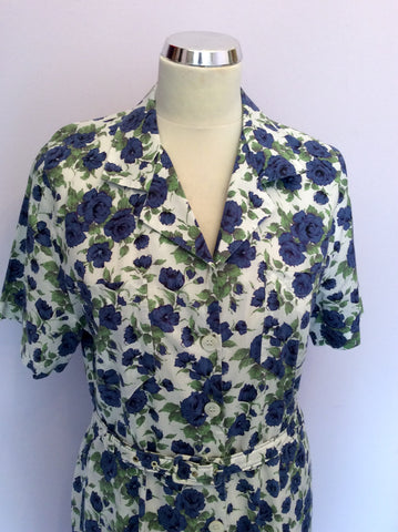 LIBERTY BLUE,WHITE & GREEN FLORAL PRINT COTTON DRESS SIZE 16 - Whispers Dress Agency - Sold - 2