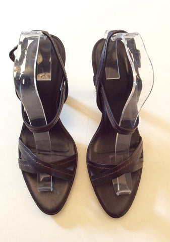 Brand New Zara Dark Brown Leather Heeled Sandals Size 7/40 - Whispers Dress Agency - Womens Sandals - 1