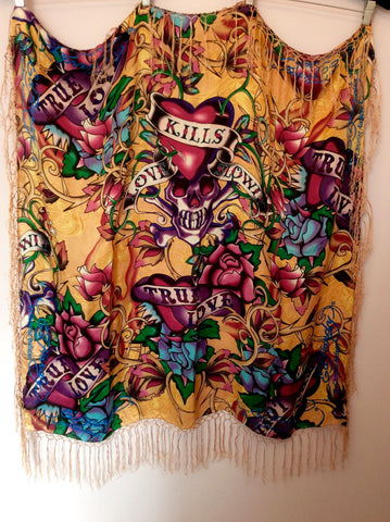 ED HARDY BY CHRISTIAN AUDIGIER PRINT SILK WRAP/SCARF - Whispers Dress Agency - Sold - 3