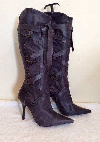 New Faith Damson Leather Lace Up Strap Boots Size 7/40 - Whispers Dress Agency - Sold - 2