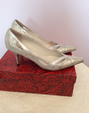 Renata Silver Leather Heeled Court Shoes Size 6.5/39.5 - Whispers Dress Agency - Womens Heels - 3