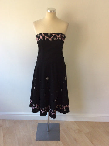 MONSOON BLACK & PINK EMBROIDERED & SEQUINED STRAPLESS DRESS SIZE 10 - Whispers Dress Agency - Womens Dresses - 1