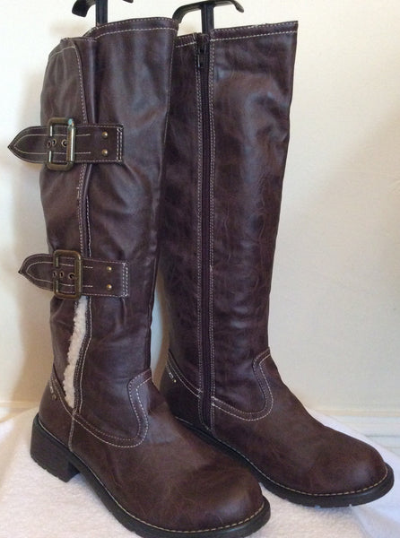 Brand New Cats Eyes Dark Brown Buckle Trim Boots Size 6/39 - Whispers Dress Agency - Womens Boots - 1
