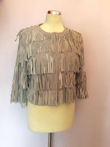 BRAND NEW MINT VELVET GREY SUEDE FRINGED BOX JACKET SIZE 14 - Whispers Dress Agency - Sold - 1
