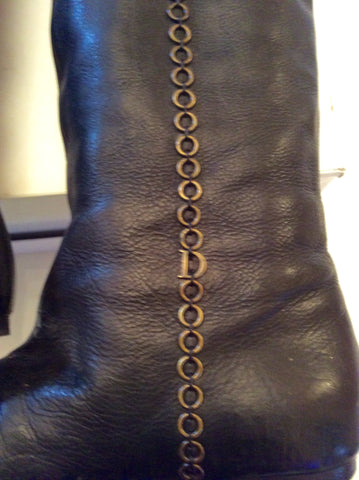 Christian Dior Black Leather Knee Length Boots Size 2.5/35 - Whispers Dress Agency - Sold - 2