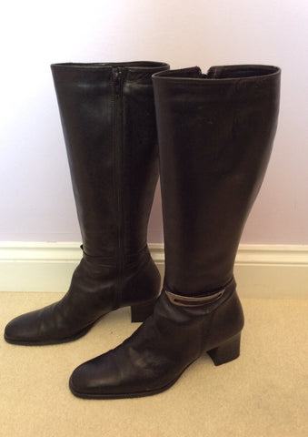 Italian Piampiani Black Leather Heeled Knee High Boots Size 7.5/ 41 - Whispers Dress Agency - Womens Boots - 3