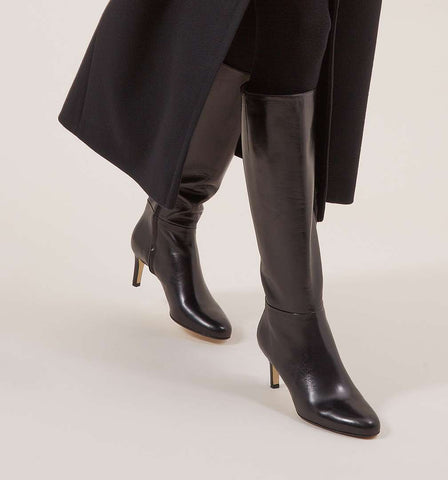 BRAND NEW HOBBS LIZZIE BLACK LEATHER LONG BOOT SIZE 6/39 - Whispers Dress Agency - Womens Boots - 2