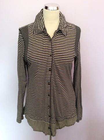 Oui Moments Navy Blue & Grey Stripe Button Fasten Top Size 14 - Whispers Dress Agency - Womens Tops - 1