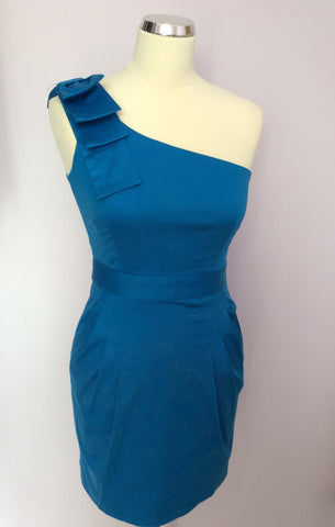 French Connection Turquoise Blue Bow Trim One Shoulder Dress Size 8 - Whispers Dress Agency - Womens Special Occasion - 1