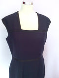JAEGER DARK BLUE & BLACK TRIM PENCIL DRESS SIZE 14 - Whispers Dress Agency - Womens Dresses - 1