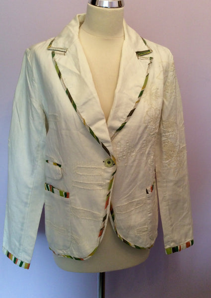 Desigual White Cotton & Linen Jacket Size 44 UK 12 - Whispers Dress Agency - Sold - 1