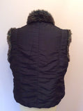 Per Una Dark Blue Faux Fur Trim Gilet Size L - Whispers Dress Agency - Womens Gilets & Body Warmers - 2