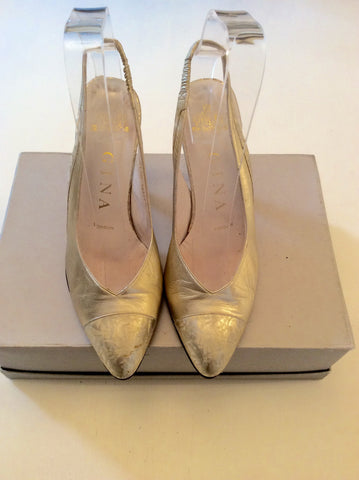 VINTAGE GINA PALE GOLD LEATHER SLINGBACK HEELS SIZE 3.5 - Whispers Dress Agency - Sold - 1