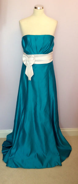 Stunning Turquoise & White Strapless Ball Gown Size 14 - Whispers Dress Agency - Womens Dresses - 1