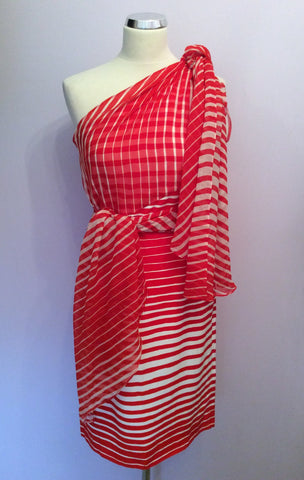Louis Ferraud Red & White Stripe One Shoulder Dress Size 10 - Whispers Dress Agency - Sold - 3