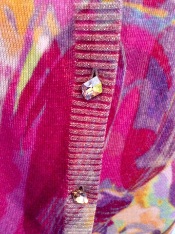 Escada Multi Coloured Print Silk Blend Cardigan Size 40 UK 12 - Whispers Dress Agency - Sold - 2