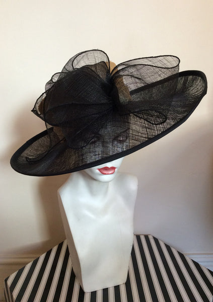Natural Straw & Black Wide Brim Bow Trim Formal Hat - Whispers Dress Agency - Womens Formal Hats & Fascinators - 1