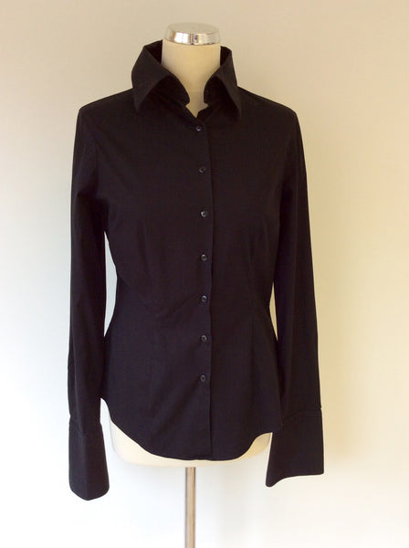 HAWES & CURTIS BLACK FITTED COTTON SHIRT SIZE 14 - Whispers Dress Agency - Sold - 1