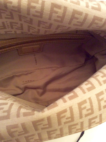 Fendi Beige Monogrammed Fabric & Leather Shoulder Bag - Whispers Dress Agency - Sold - 5
