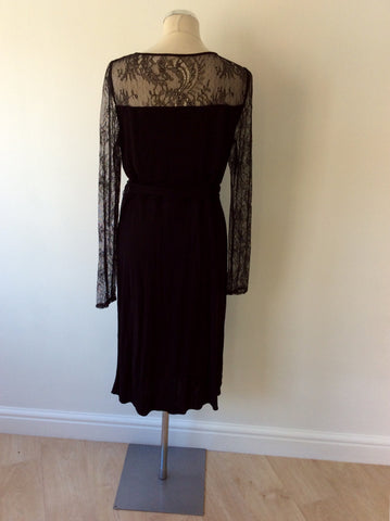 COAST BLACK LACE TRIM WRAP DRESS SIZE 16 - Whispers Dress Agency - Sold - 4