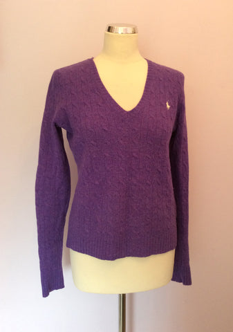 Ralph Lauren Sport Purple V Neck Lambswool Jumper Size L - Whispers Dress Agency - Womens Knitwear