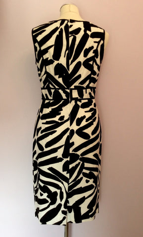 New Marks & Spencer Black & White Print Linen Blend Pencil Dress Size 10 - Whispers Dress Agency - Sold - 2