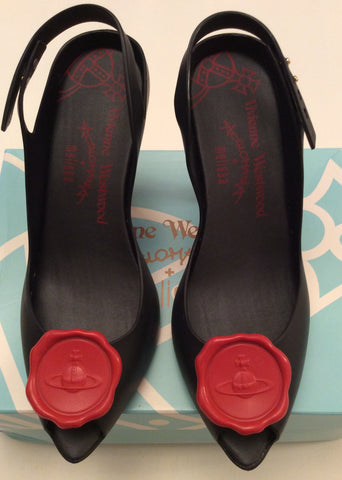Vivienne Westwood Anglomania & Melisa Black & Red Slingback Heels Size 8/41 - Whispers Dress Agency - Womens Heels - 2