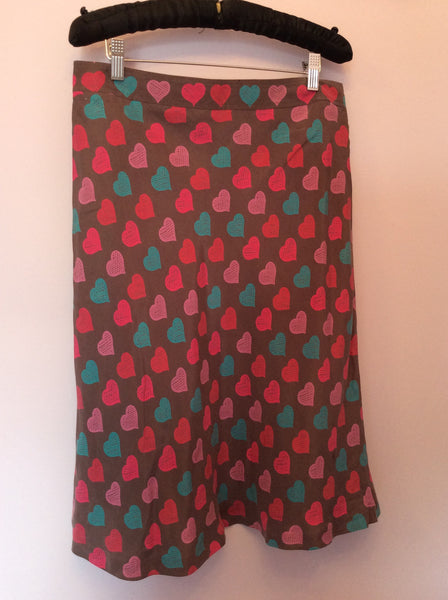 Cacharel Brown Heart Print Silk Skirt Size 42 UK 14 - Whispers Dress Agency - Womens Skirts - 1