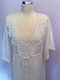 Deane & White Long White Cotton Kaftan / Cover Up Dress Size L - Whispers Dress Agency - Sold - 2