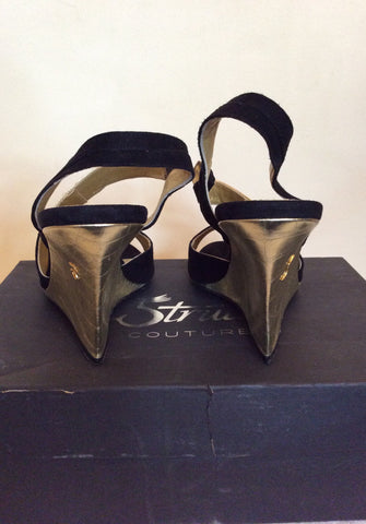Strutt Couture Black & Gold Wedge Heel Sandals Size 6/39 - Whispers Dress Agency - Womens Wedges - 6